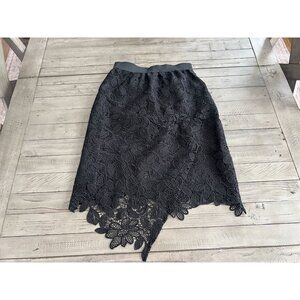 SILVIAN HEACH Black Lace Eyelet Asymmetric Pencil Skirt Size XS